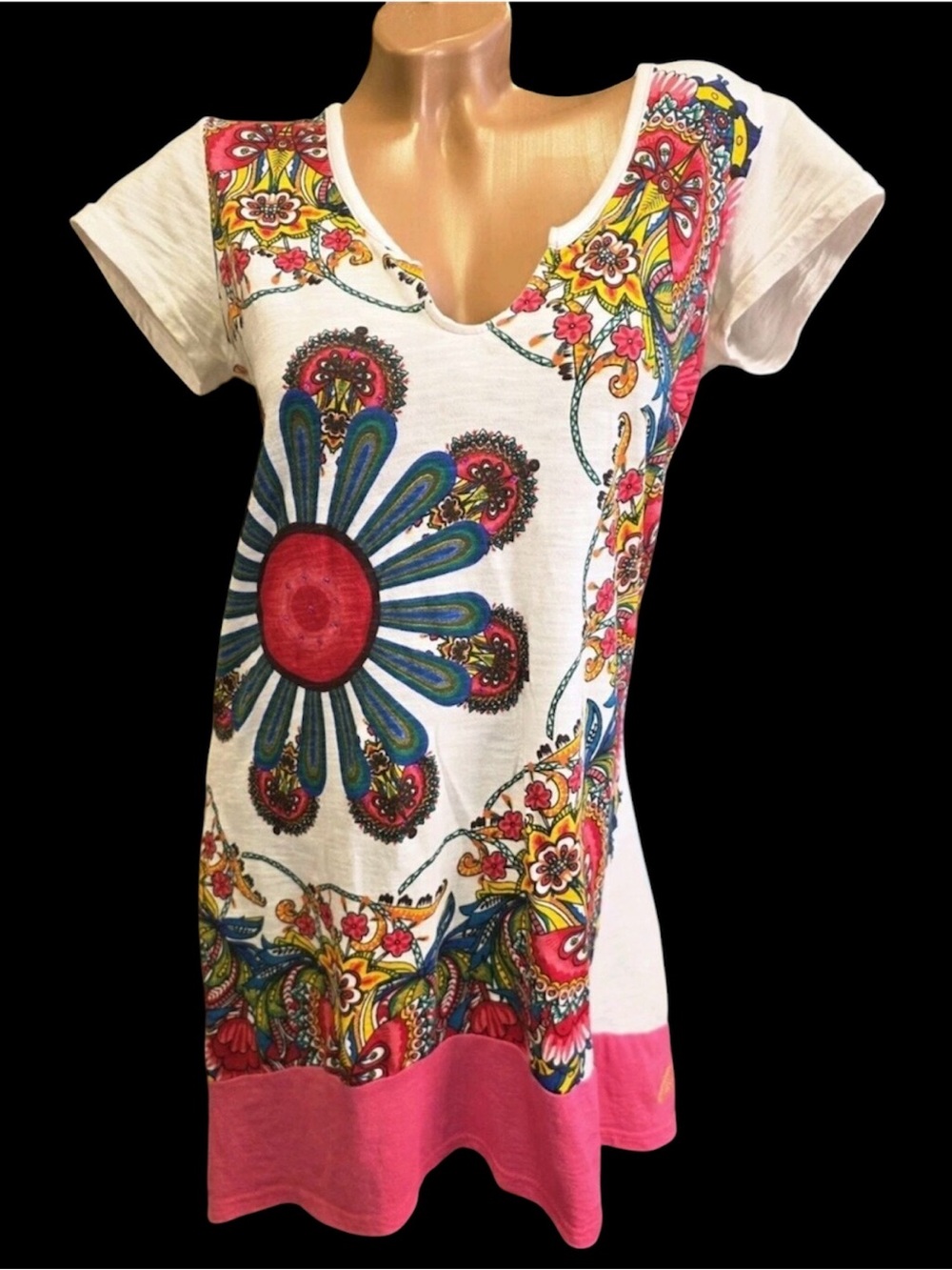 Desigual Mandala tee shirt dress/tunic top floral embroidered, appliqué & sequin
